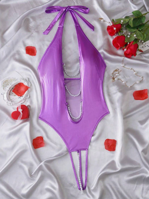 Lencería morada apertura perla (Talla S)