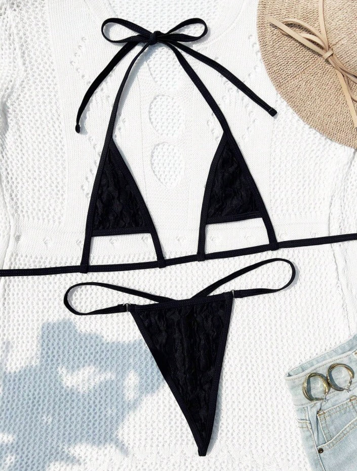 Bikini negro tipo hilo (Talla XS S M)