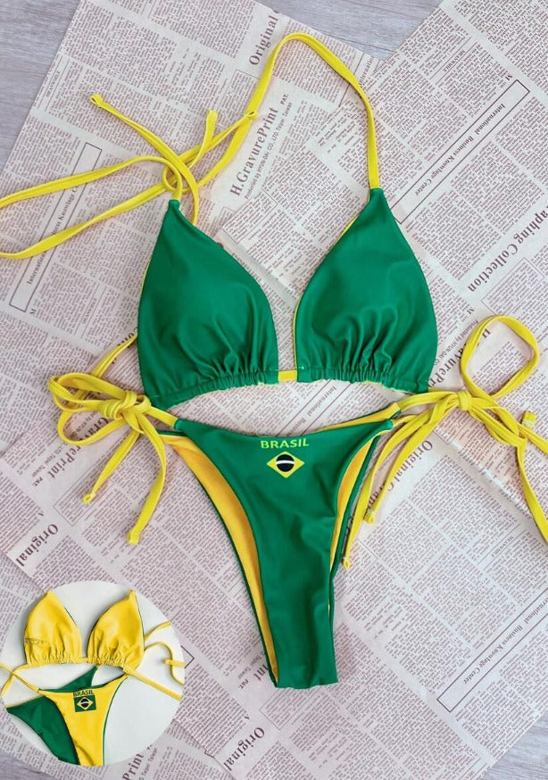 Bikini brasil reversible (amarillo y verde) (Talla XS S M L)