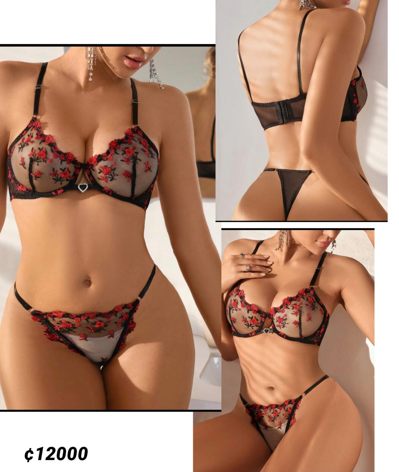 Lencería negra rojo (Talla S)