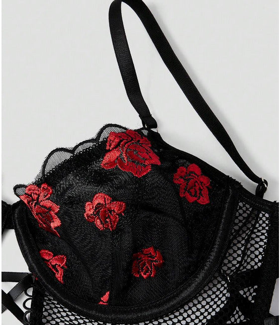 Lencería negra roja (3 piezas) (Talla L)