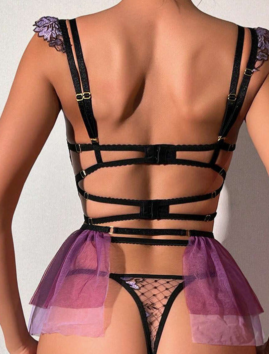 Lencería morado negra (3 piezas) (Talla M)