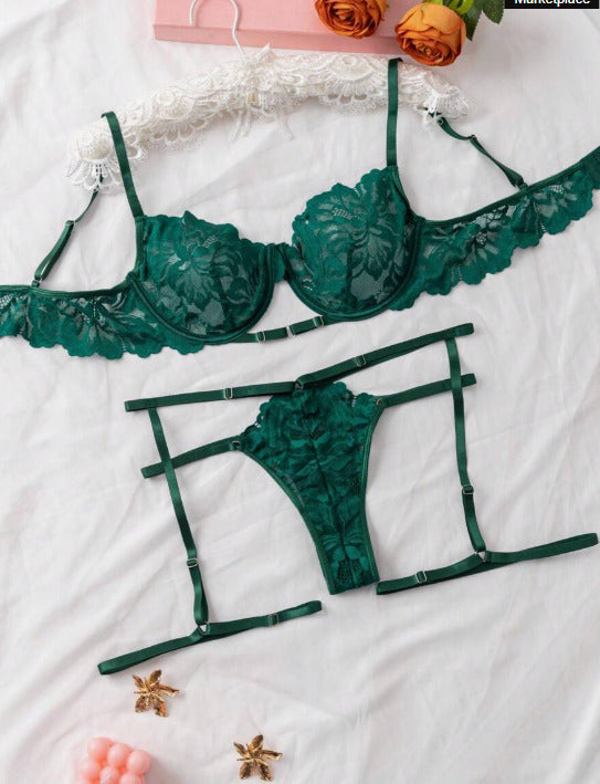 Lencería verde (3 piezas) (Talla S)