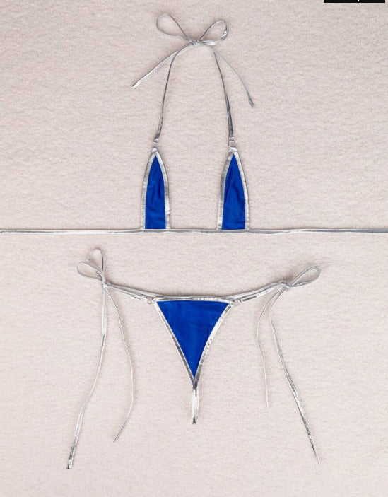 Vestido baño bikini azul tipo hilo (Talla XS M)