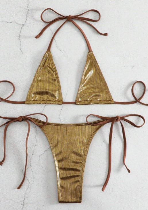 Vestido baño bikini dorado (Tallas S M)