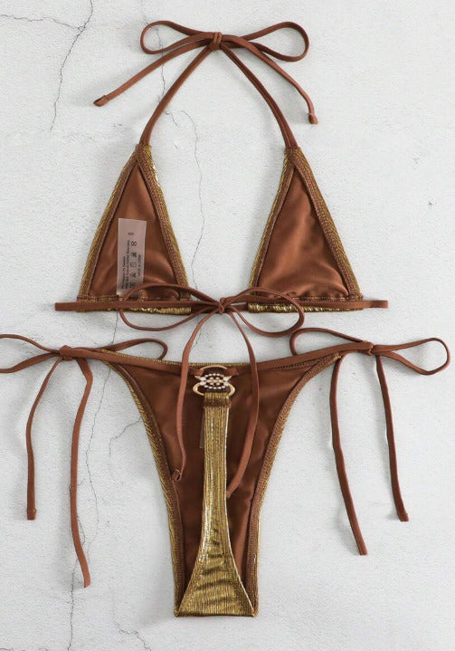 Vestido baño bikini dorado (Tallas S M)