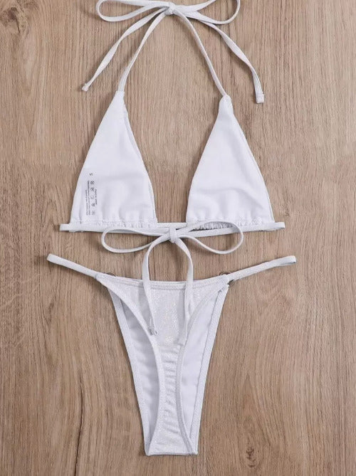 Bikini plateado tipo hilo (Talla S L)