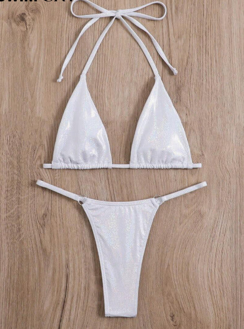 Bikini plateado tipo hilo (Talla S L)