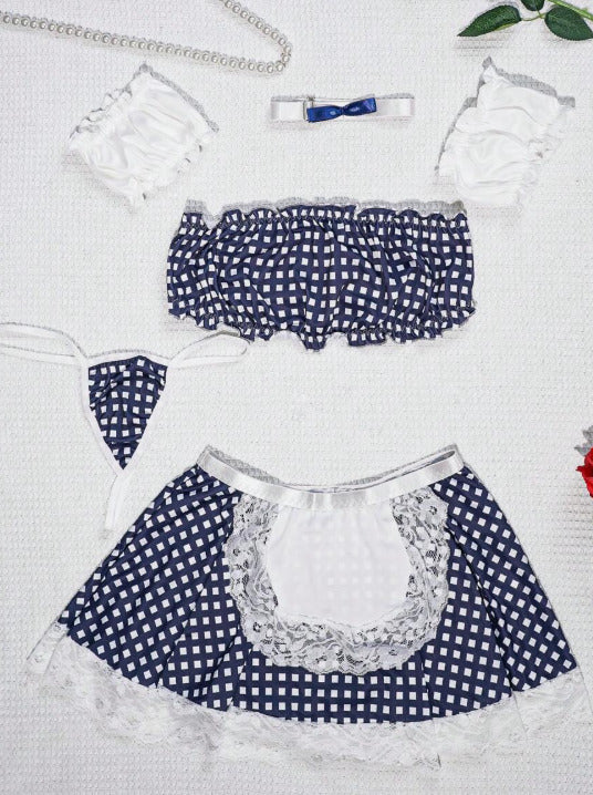 Traje mucama azul (6 piezas) (Talla L)