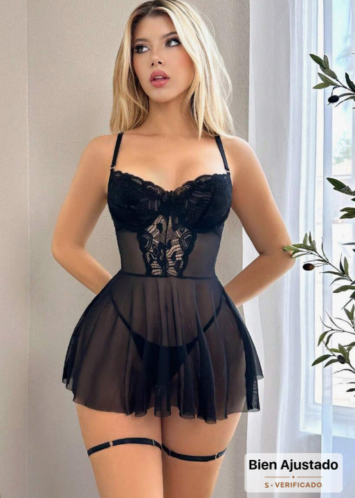 Lencería negra (4 piezas) (Talla L)