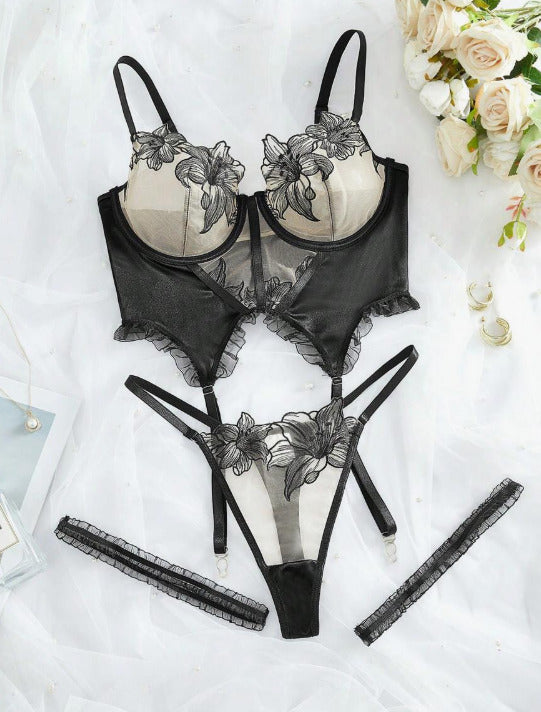 Lencería negra (4 piezas) (Talla XS S)