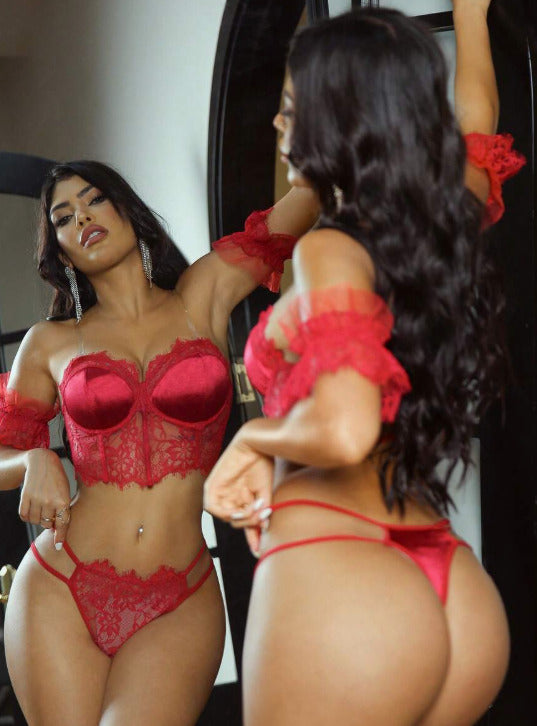 Lencería roja (4 piezas) (Talla XS)
