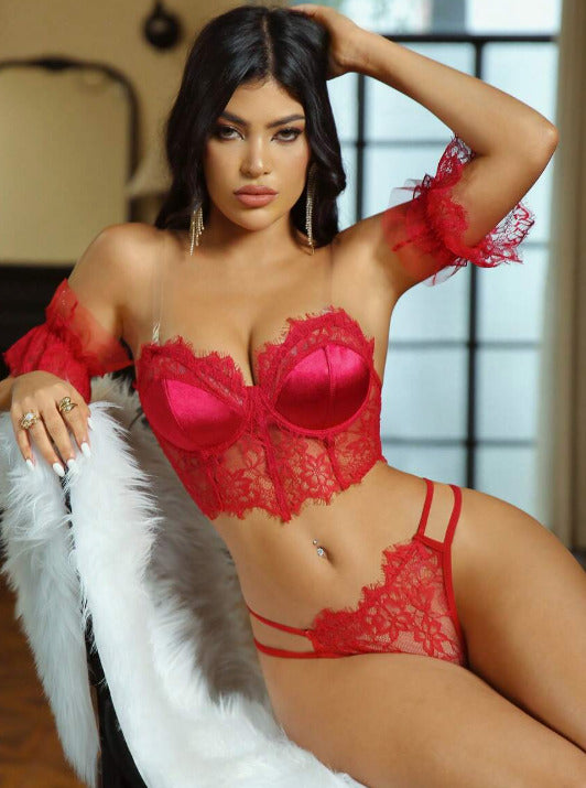 Lencería roja (4 piezas) (Talla XS)