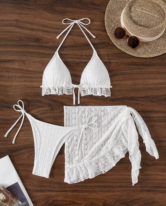 Bikini blanco (3 piezas) (Talla S M L)