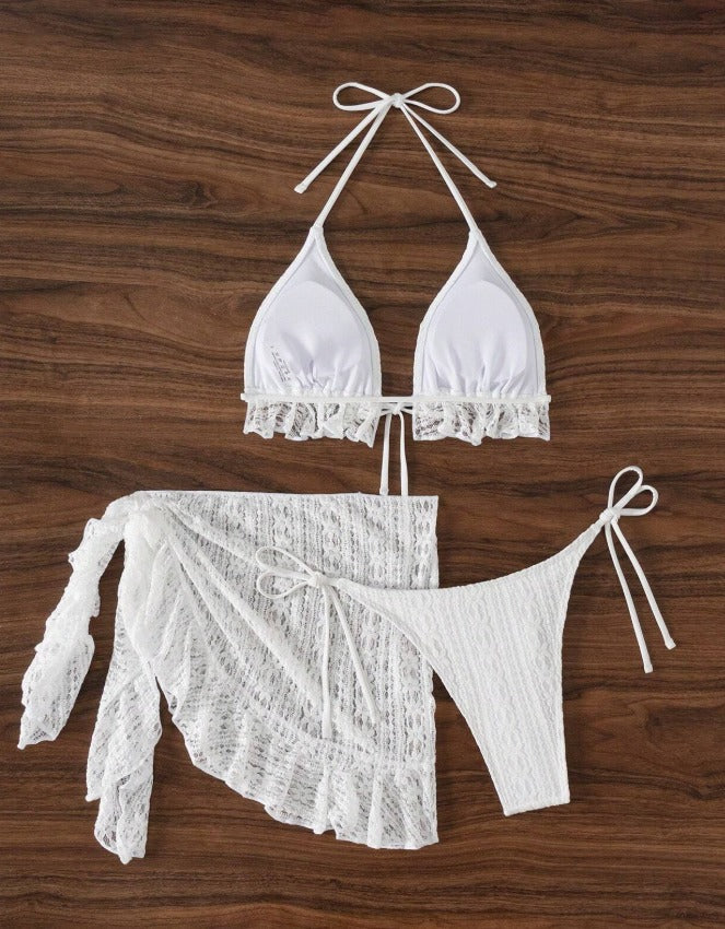 Bikini blanco (3 piezas) (Talla S M L)