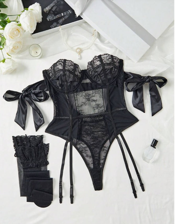 Lencería negra (5 piezas) (Talla S)