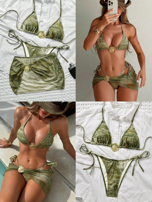 Bikini verde (3 piezas) (Talla S M L XL)