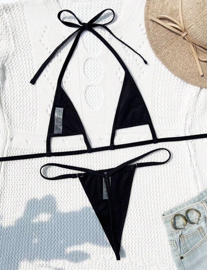 Bikini negro tipo hilo (Talla XS S M)