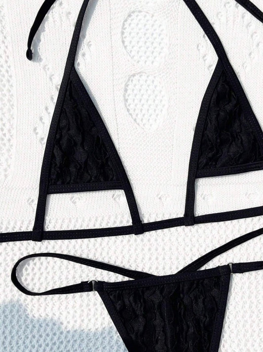 Bikini negro tipo hilo (Talla XS S M)