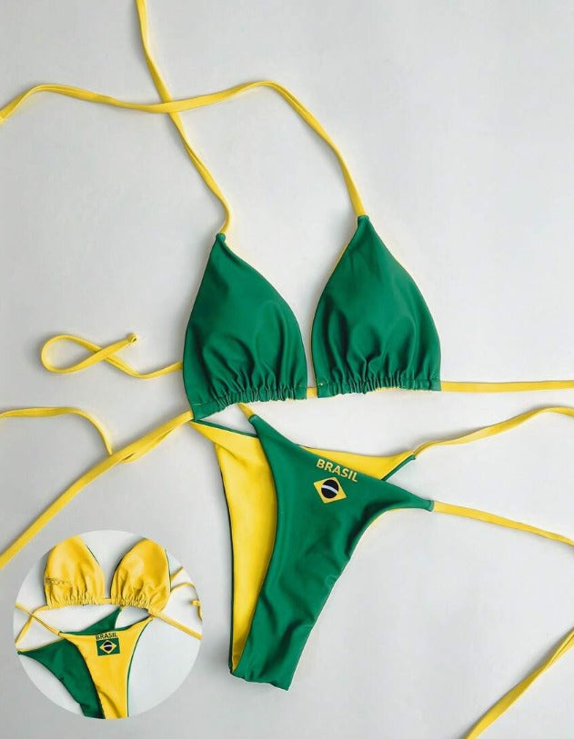 Bikini brasil reversible (amarillo y verde) (Talla XS S M L)