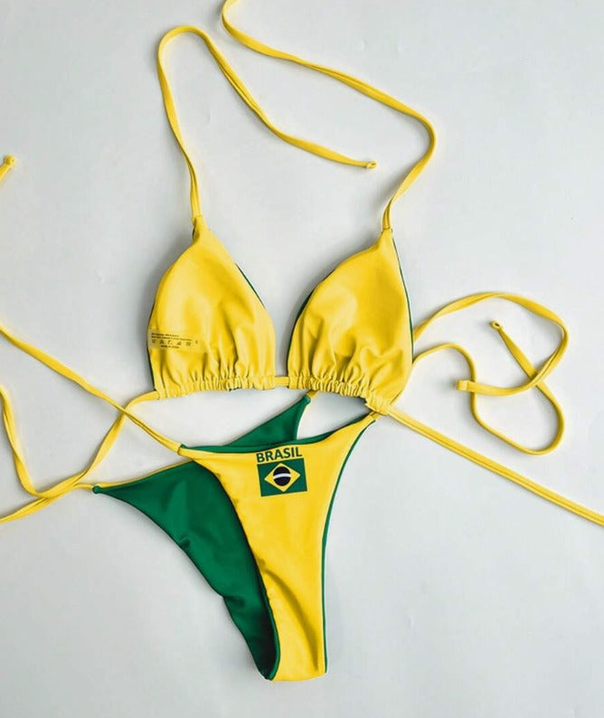 Bikini brasil reversible (amarillo y verde) (Talla XS S M L)