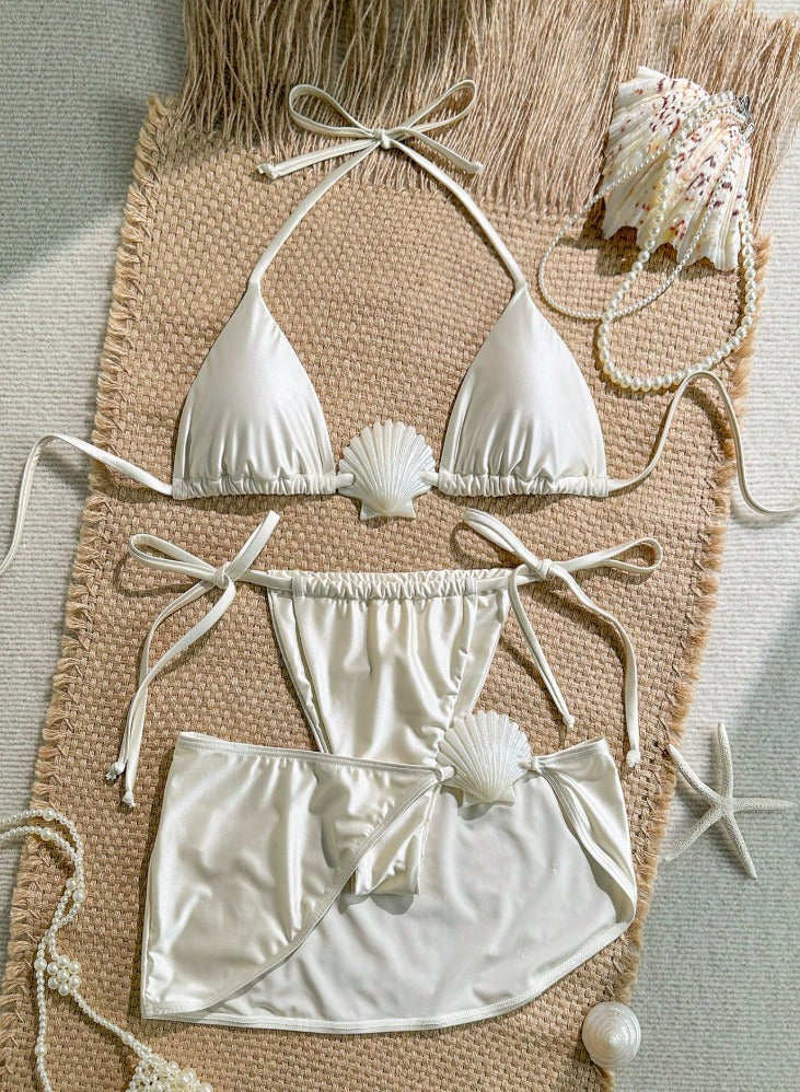 Bikini blanco (3 piezas) (Talla XS S M L)