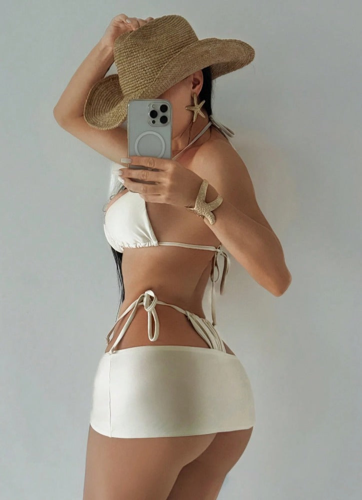 Bikini blanco (3 piezas) (Talla XS S M L)
