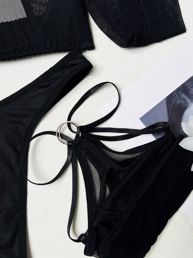 Lencería negra (4 piezas) (Talla M)