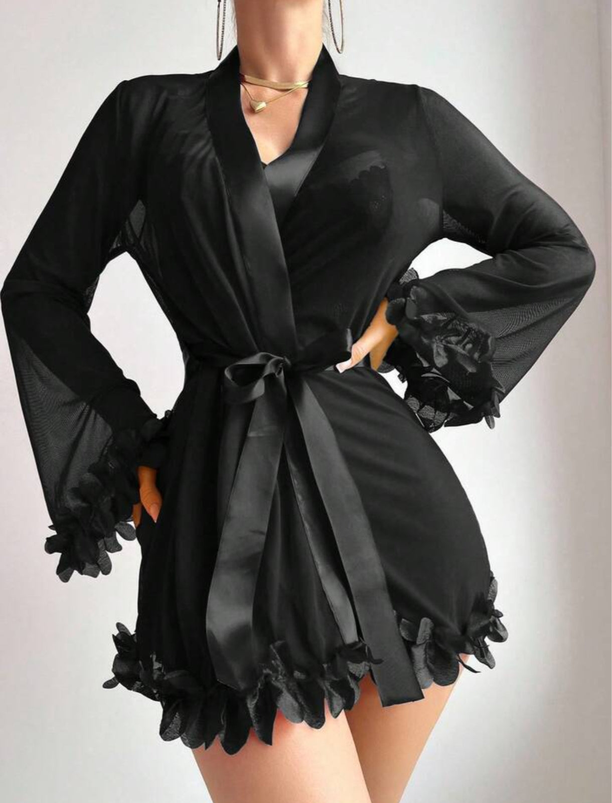 Lencería negra con bata (Talla M L XL)