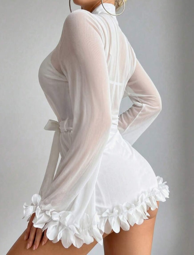 Lencería blanca con bata (Tallas S M L)