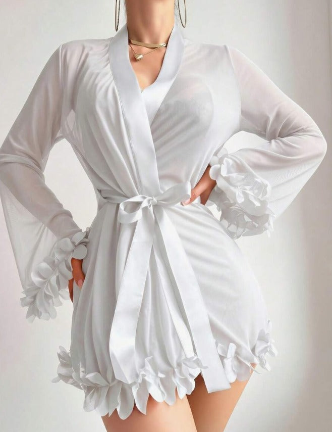 Lencería blanca con bata (Tallas S M L)