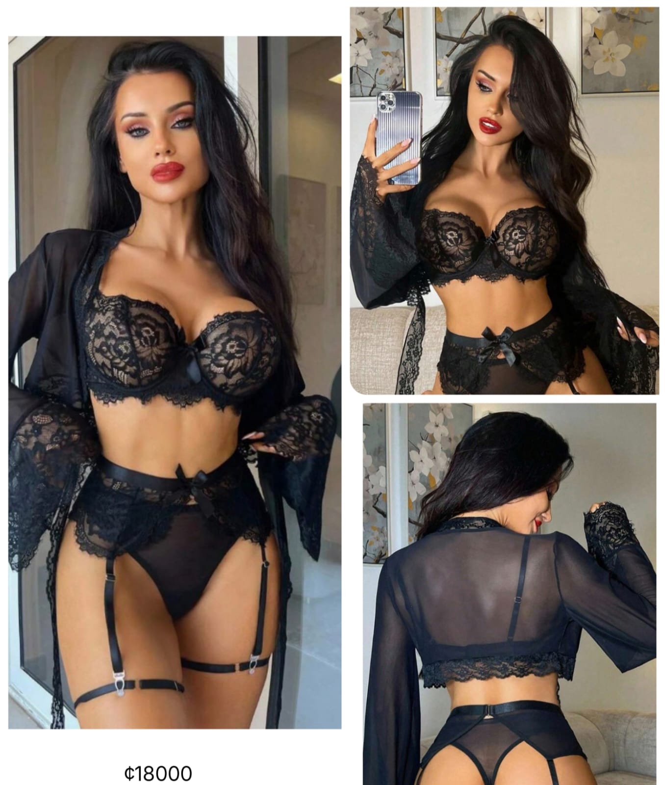 Lencería negra (Tallas S M L) incluye bata