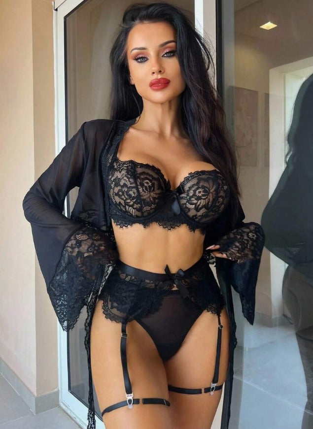 Lencería negra (Tallas S M L) incluye bata