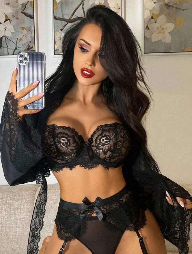 Lencería negra (Tallas S M L) incluye bata